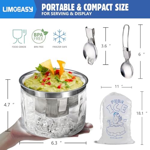 LIMOEASY Small Chilled Serving Bowl 2 Pack, 25oz Ice Chilled Dip Bowl - Image 3