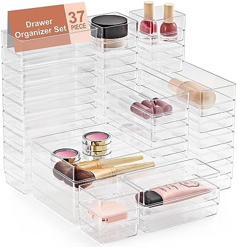 SMARTAKE 37 PCS Drawer Organizer 4 Size Desk Makeup Drawer Organizer Clear by SMARTAKE