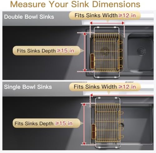 JASIWAY Gold Dish Drying Rack in Sink, Dish Drainer - Image 3