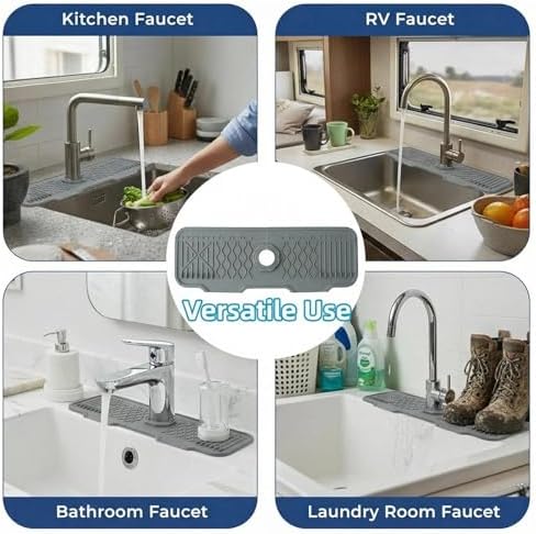 Silicone Faucet Handle Drip Catcher Beveled Drying Tray Mat Dish Soap Sponge - Image 4