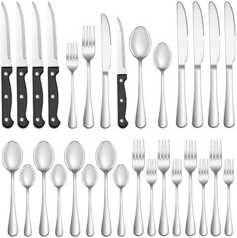 24 Pcs Silverware Set with Steak Knives by MUTNITT
