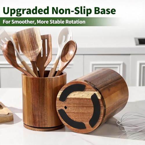 Bamboo Wood Utensil Holder, 360° Rotating 7.3 in Kitchen Organizer - Image 6
