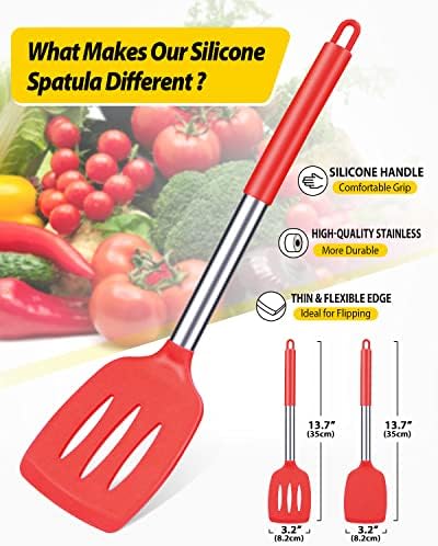 Pack of 2 Silicone Solid Turner, Non Stick Slotted Kitchen Spatulas, High Heat - Image 2