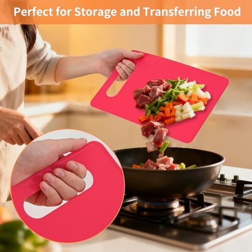 Luckyiren Plastic Cutting Board Set, 4-Piece Small Color-Coded Kitchen Mats - Image 3