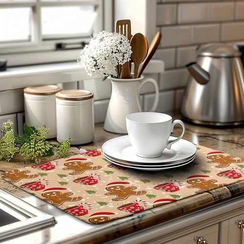 Cute Gingerbread Man Xmas Dish Drying Mat, Absorbent Dish Pad, 18x24 inch - Image 6