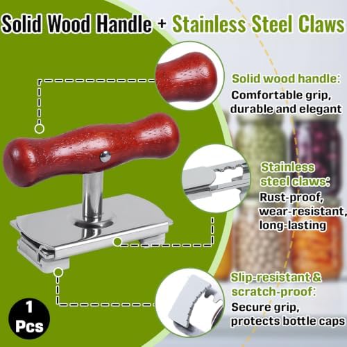 1-Pack Adjustable Jar Opener, Stainless Steel Lid Remover, Wood Handle - Image 4