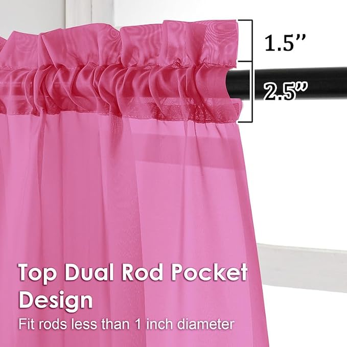 Hot Pink Sheer Curtains 78 Inches Long 2 Panels - Image 3