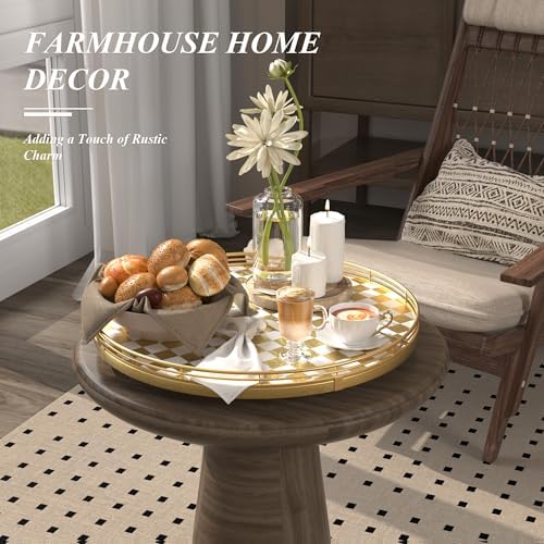AMH 16-Inch Gold and White Checkerboard Lazy Susan - Image 3