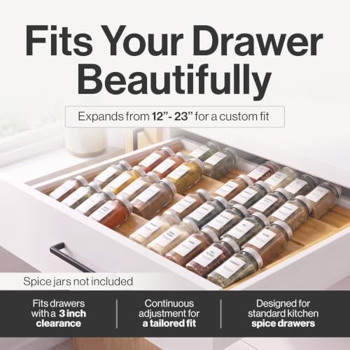 Bamboo Spice Drawer Organizer, Expandable 12 to 23 Inch Insert Holds 48 Jars - Image 6