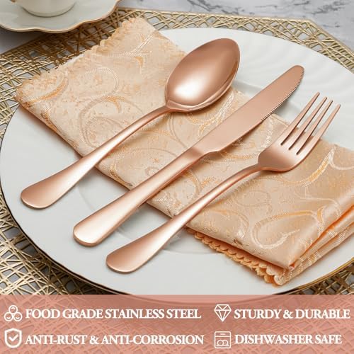 60 Pcs Rose Gold Silverware Set Service - Image 3