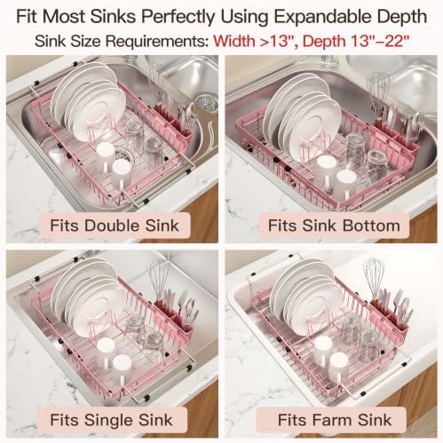 MAJALiS Pink Expandable Dish Drying Rack Over The Sink - Image 3