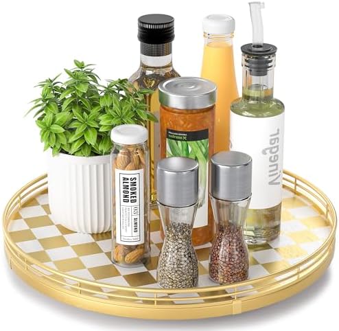 AMH 13-Inch Gold and White Checkerboard Lazy Susan by AMH