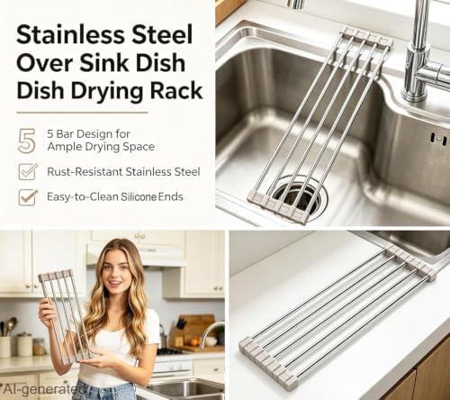 Ahyuan Roll up Dish Drying Rack Over The Sink Kitchen Roll up Sink Drying Rack - Image 6
