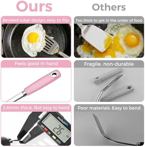 18/0 Stainless Steel Cooking Utensils Set, Heavy Duty Pink Handle - Image 2