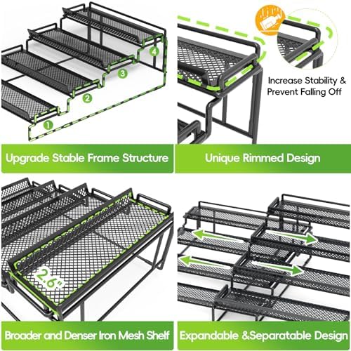 2 Pack Spice Rack Organizer for Cabinet, 4 Tier Black Seasoning Organizer Rack - Image 4