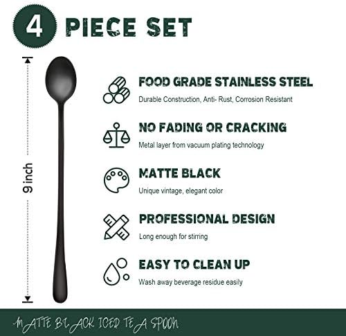 Hiware Matte Black 9-Inch Long Handle Iced Tea Spoons, Coffee Spoon, Ice Cream - Image 2