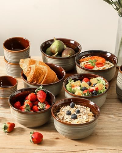 HASENSE Ceramic Cereal Bowls Set of 6, 20 oz Reactive Glaze Grey Soup Bowls - Image 2