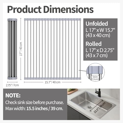Roll Up Dish Drying Rack for Sink, Over Sink Dish Rack 17 x 15.7 Inch, Silicone - Image 2