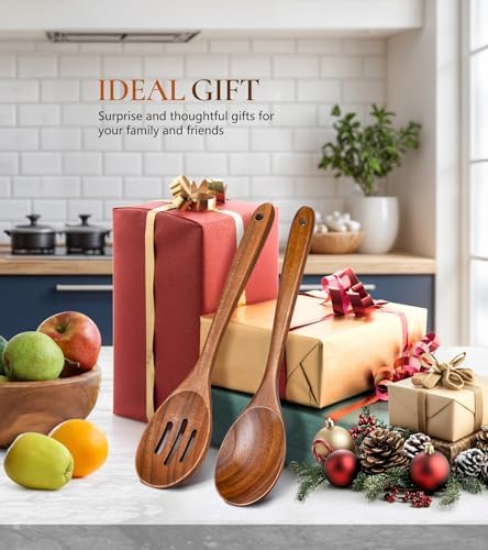 2Pcs Teak Wooden Kitchen Cooking Utensils Set, Wooden Spoon & Slotted Spoon - Image 7