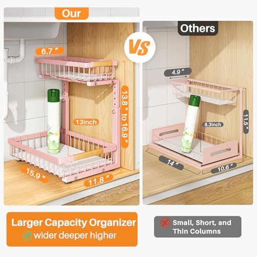 PXRACK Under Sink Organizer, Adjustable Height, 2 Tier Pull Out Under Cabinet - Image 2