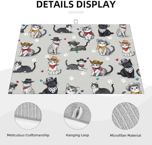 Pet Lover Cat Dish Drying Mat For Kitchen Counter, Super Absorbent Microfiber - Image 3