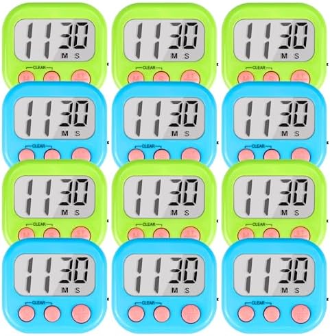 Timer for Kids Digital Kitchen Timers for Cooking- 12 Pack Blue Green by AOUCE