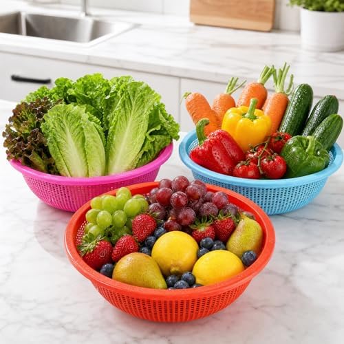 8 Pieces Plastic Wash Basket, Fruit Perforated Strainer - Image 6