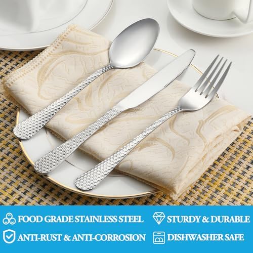 30 Pcs Hammered Silverware Set Service - Image 3