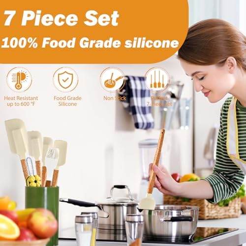 7 Piece Silicone Spatula Set, Food Grade Rubber Spatula Set - Image 2