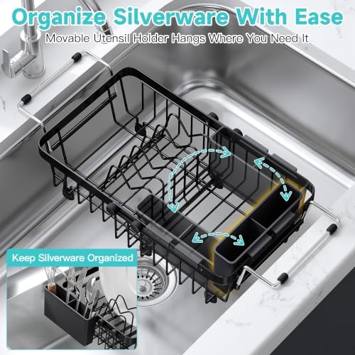 JASIWAY Black Mini Over the Sink Dish Drying Rack - Image 7