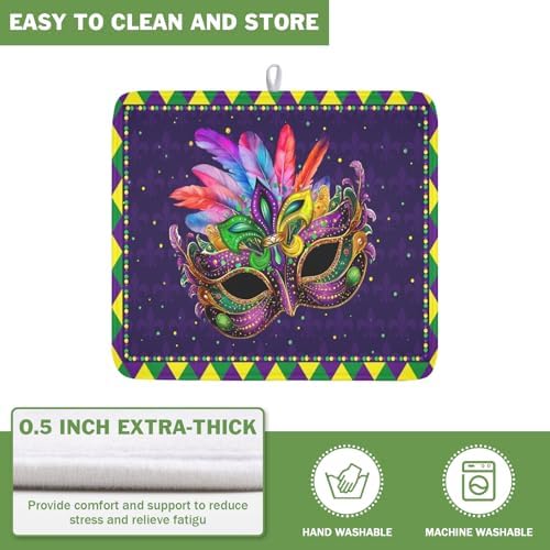 Mardi Gras Dish Drying Mat for Kitchen Counter Masquerade Mask Feather Dishes - Image 5