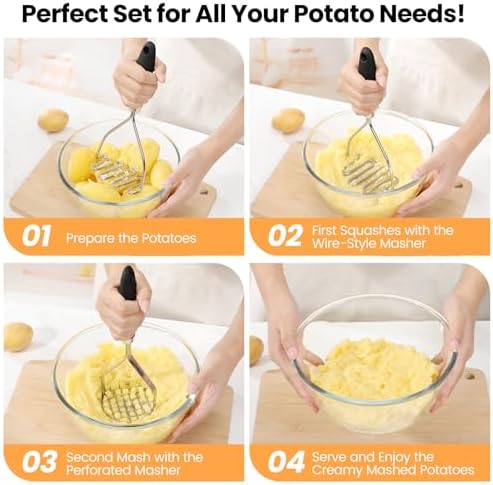 2Pcs Potato Masher Set with Silicone Handle, Premium Stainless Steel Potato - Image 5