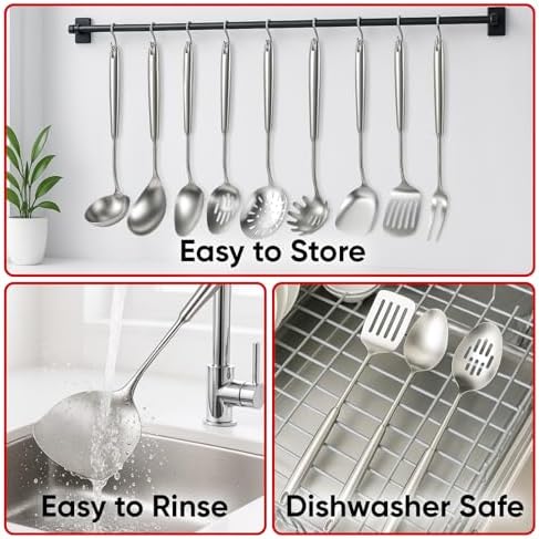 Newness 9 Pcs Cooking Utensils Set, 304 Stainless Steel Kitchen Utensils Set - Image 6