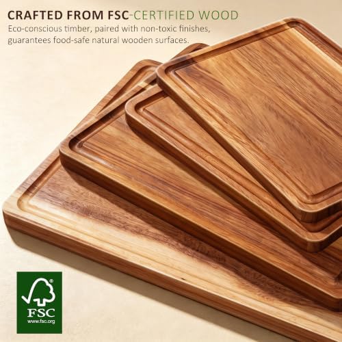 AZRHOM Large Solid Acacia Wooden Chopping Board Set of 4 - Image 5