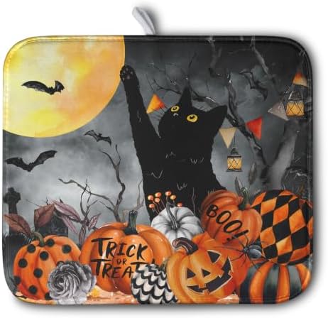 Halloween Black Cat Pumpkin Dish Drying Mat by Kwlegh