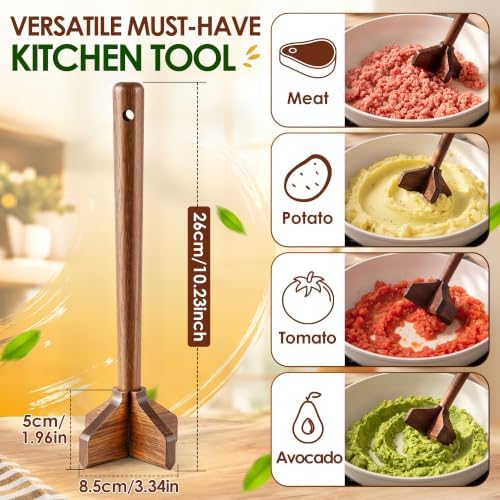 Teak Wooden Meat Chopper & Meat Masher, Ground Beef Masher Set - Image 5