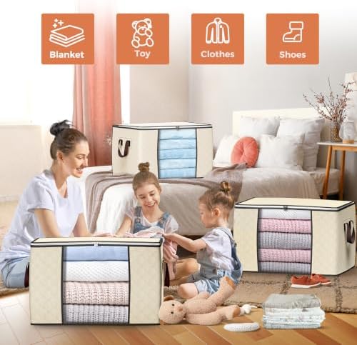 90L Large Storage Bags, 4 Pack Clothes Storage Bins Closet Organizers - Image 3