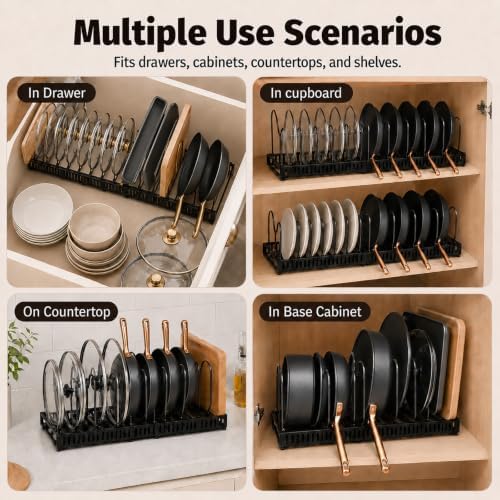 Pots and Pans Organizer Rack, Expandable Pot Lid Holder - Image 6