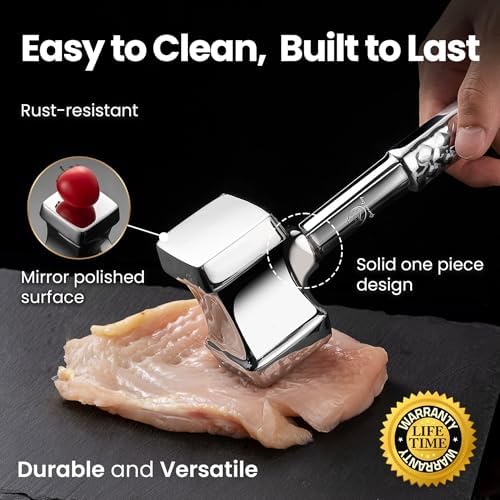 Gourmet Easy Classic Meat Tenderizer Tool, Non-Slip Grip Lifetime Replace - Image 4
