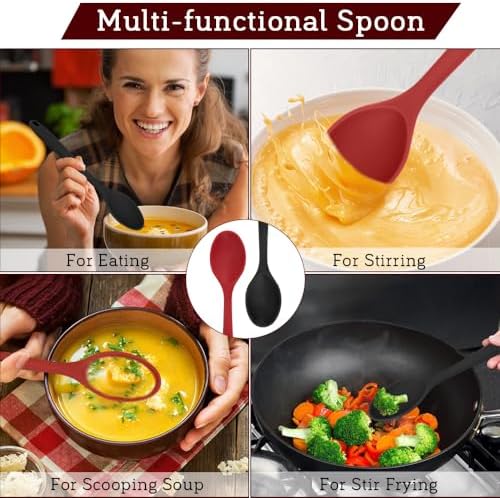 Cooking Spoon 4Pcs Red Black Large Serving Spoons Large Heat Resistant Silicone - Image 7