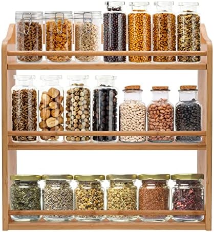 3 Tier Bamboo Spice Rack Wall Mount or Countertop, Spice Organizer by FoverOne