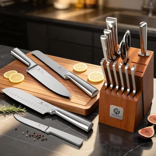 imarku 15-Piece Knife Block Set Built-in Sharpener, Santoku - Image 4
