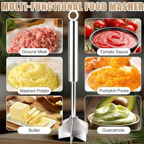 Meat Masher, 304 Stainless Steel 6 Blade Ground Beef Chopper Tool - Image 4