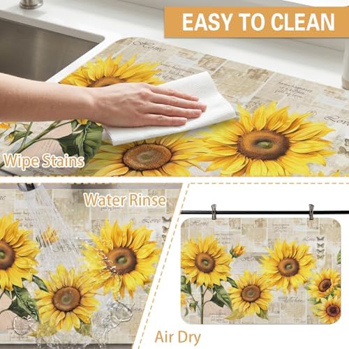 Sunflower Kitchen Countertop Dish Drying Mat, Super Absorbent Coffee Bar Mat - Image 4