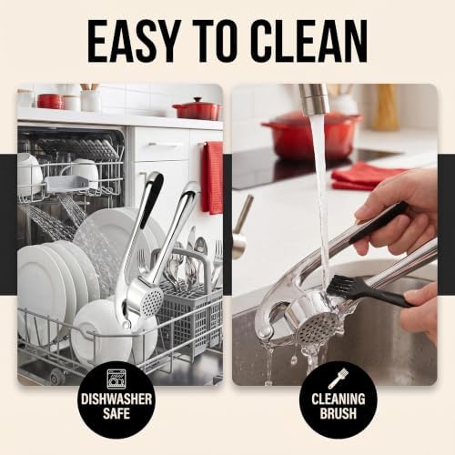 Garlic Press Stainless Steel, 2 in 1 Garlic Mincer & Herb Scissors, Dishwasher - Image 4