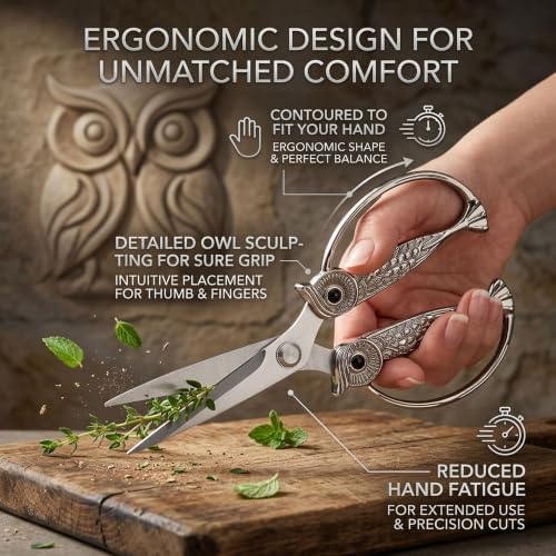 XSNBRD All Purpose Kitchen Shears, Nickel Stainless Owl Scissors. - Image 4