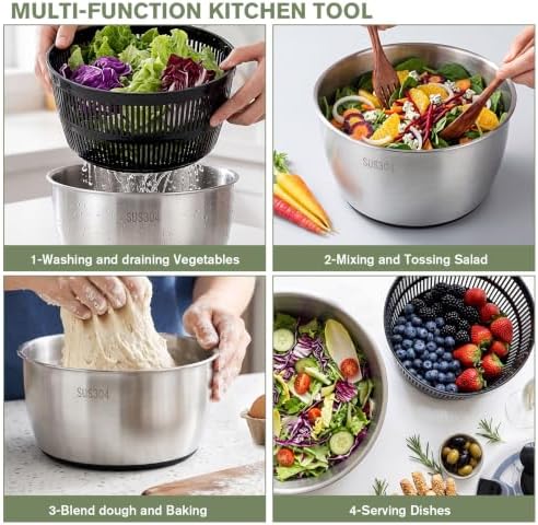 Greentainer 5.3QT Stainless Steel Salad Spinner, Hand-cranked Lettuce Spinner - Image 6