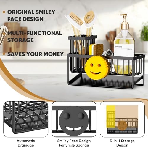 Sponge Holder for Kitchen Sink, Smiley Face Sink Caddy - Image 2