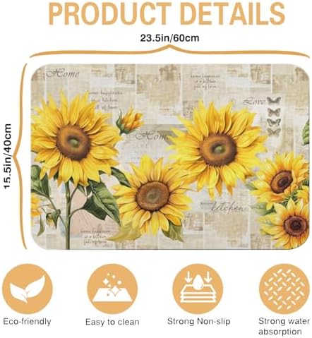 Sunflower Kitchen Countertop Dish Drying Mat, Super Absorbent Coffee Bar Mat - Image 5