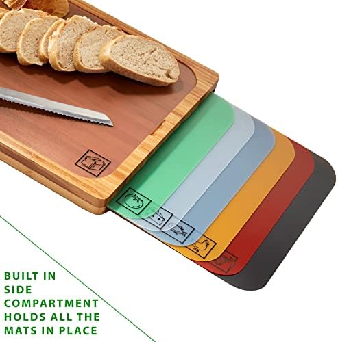 Seville Classics Bamboo Premium Wood Cutting Board Serving Tray w/ 7 - Image 4